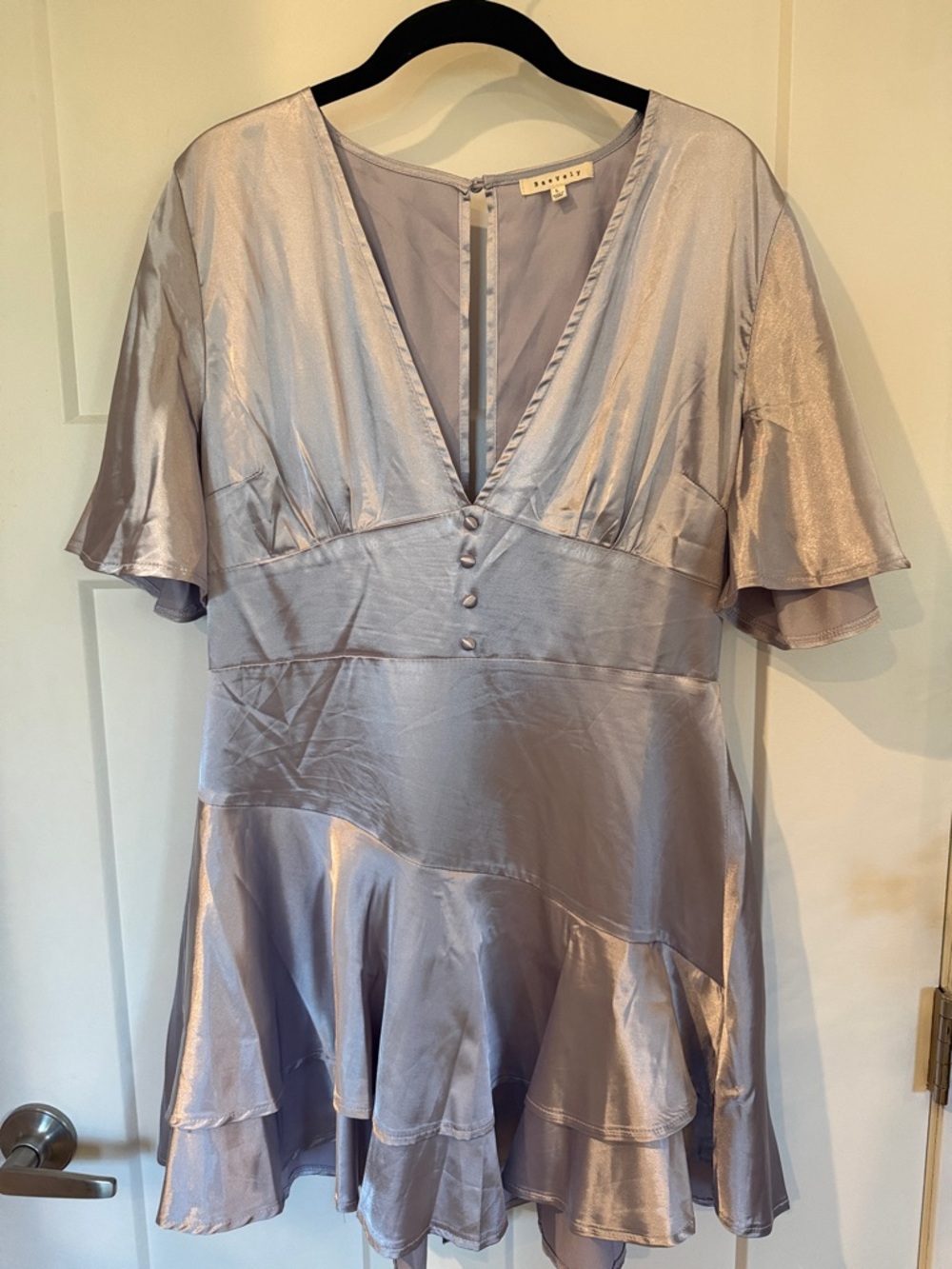 Silky Lavender V-Neck Flutter Sleeve Dress